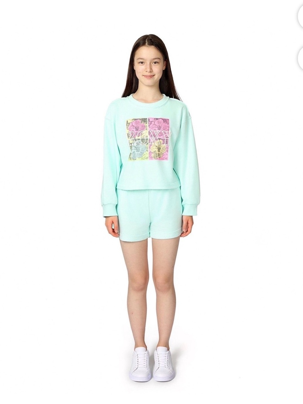 Roxy Mint Floral Panel Girls' Sweatshirt and Short Set